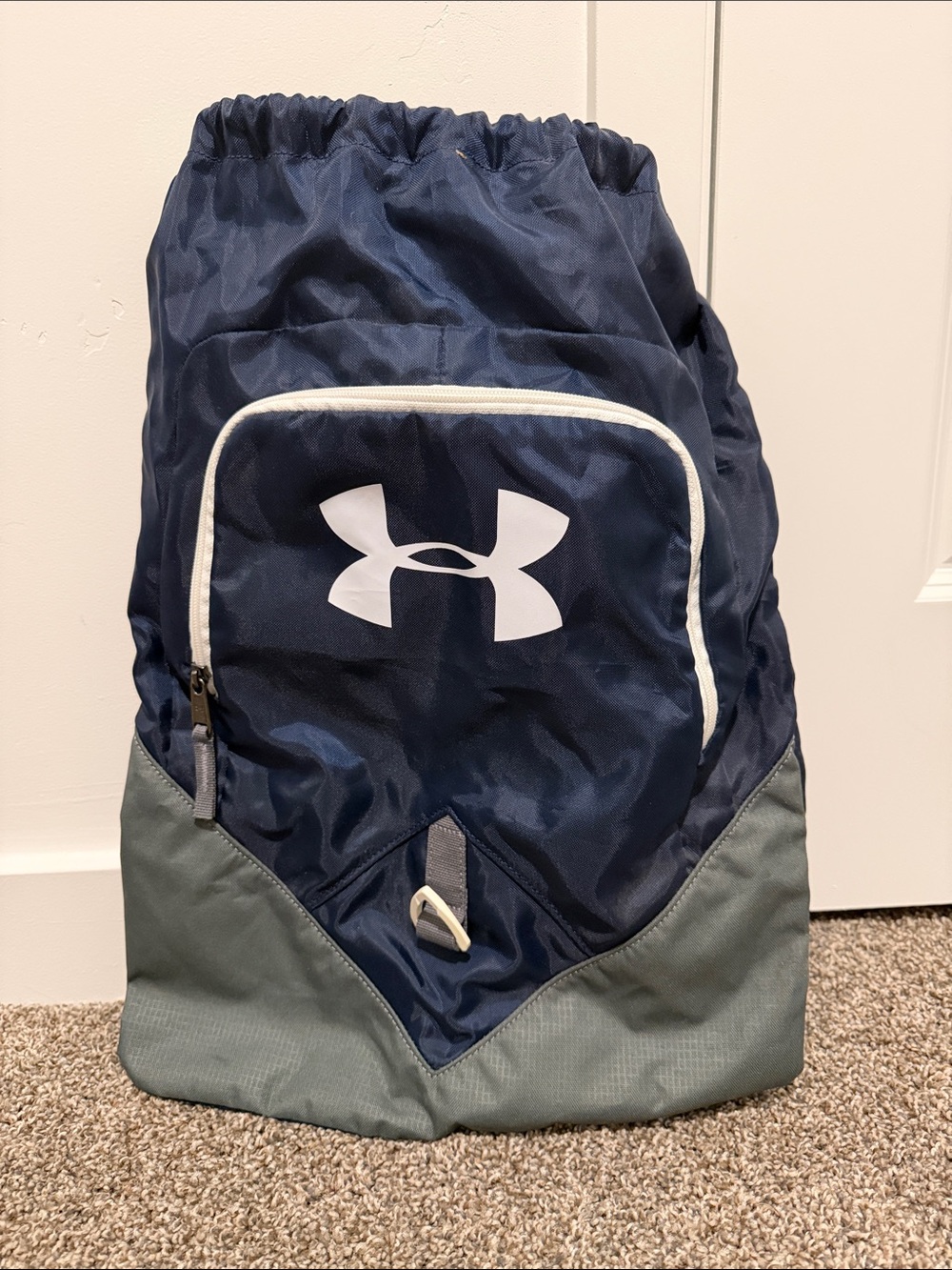 Under Armour Navy and Gray Drawstring Backpack with Front Zip Pocket